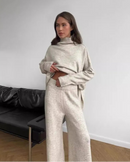 Turtleneck Slit Knit Top & Ankle Trouser Set