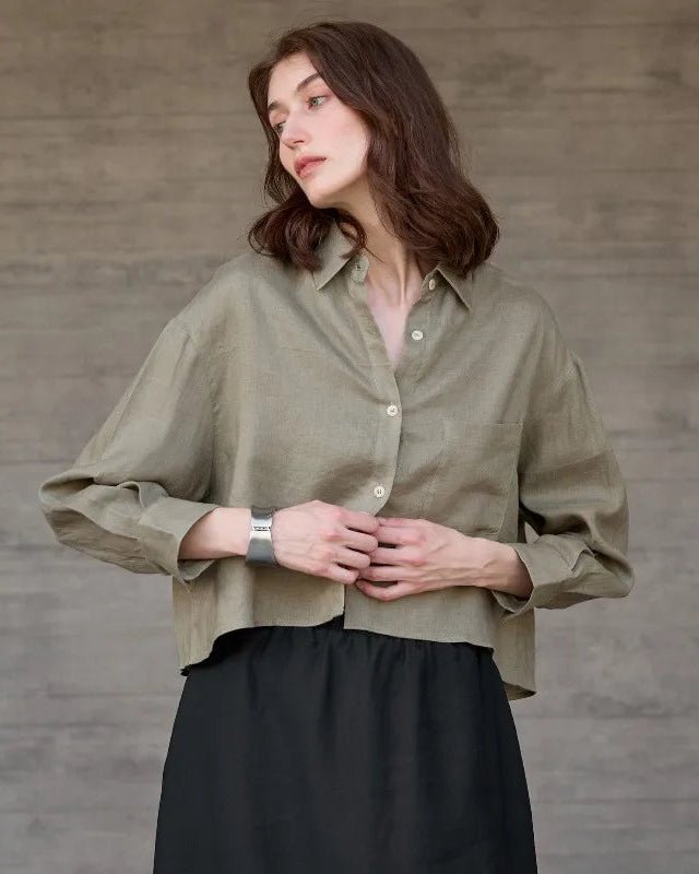 Linen Long-Sleeved Short Loose-Fitting Shirt