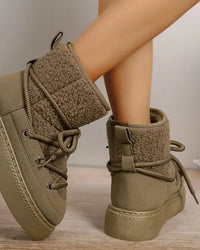 Lace-Up Flannel Mid-Calf Snow Boots