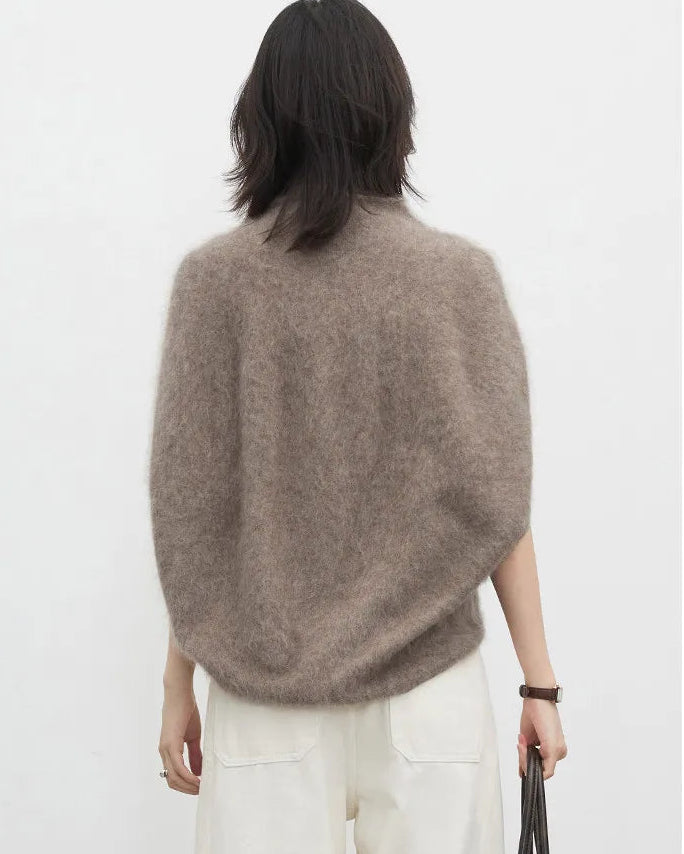 Wool Cashmere Turtleneck Sleeveless Loose Knit Sweater