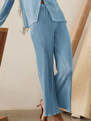 Pleated Long Sleeve Shirt And Pants Set