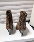 Fashionable Leopard Print Ball High-Heeled Ankle Boots