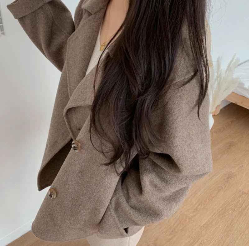 Turn Down Collar Double Breasted Short Wool Coat