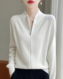 Wool Stand Collar Zip Cardigan