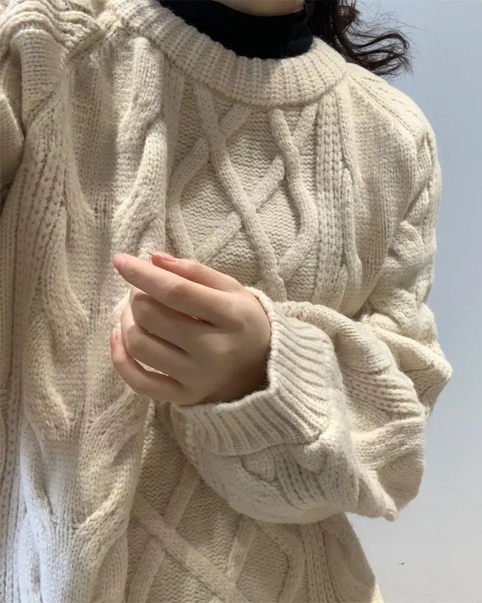Diamond-Patterned Mid-Length Oversized Sweater