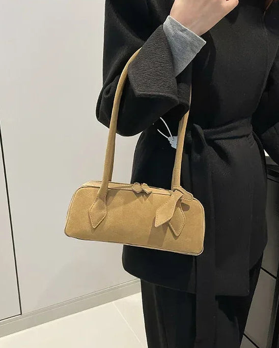 Faux Suede Bowling Shoulder Bag
