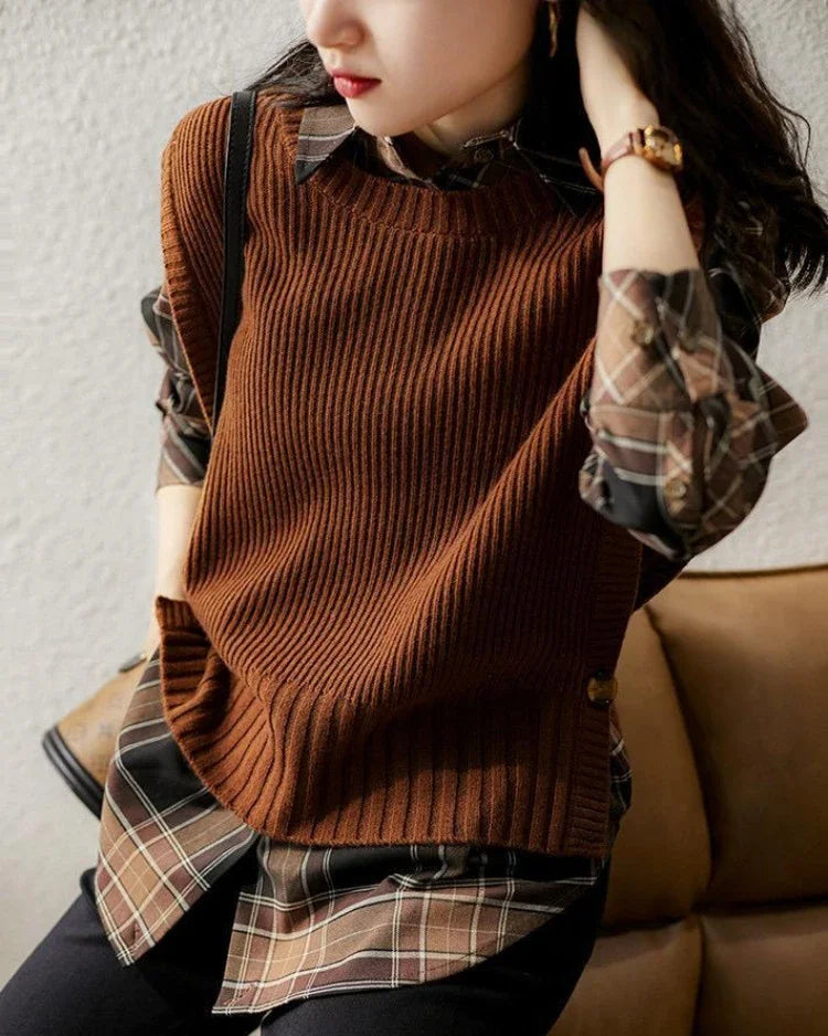 Solid Round Neck Knit Vest