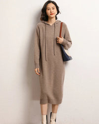 Cashmere Hooded Knit Sweater Dress