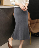 Merino Wool Knit Trumpet Midi Skirt