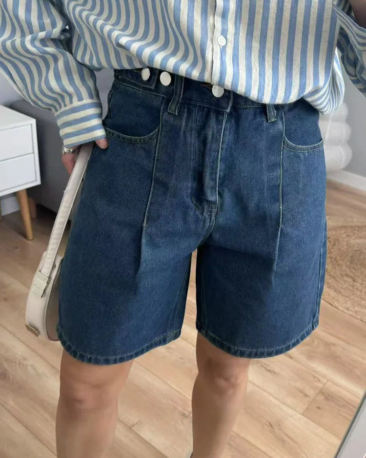 Relaxed Wide Leg High Rise Jean Shorts