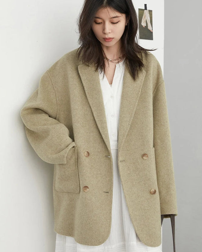 Wool-Blend Double-Breasted Midi Overcoat