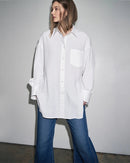 Simple Commuter Lapel Drop Shoulder Sleeve Shirt