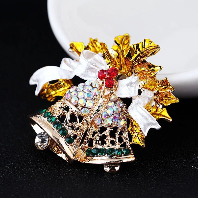 Crystal Bell Christmas Brooches