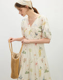 Holiday Style Flower Print V-neck Dress