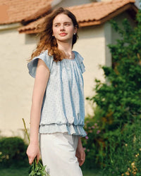 Sweet Polka Dot U-Neck Puff Short-Sleeved Top