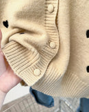 Heart Motif Crewneck Knit Cardigan