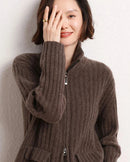 Cashmere Mock-Neck Zip Cardigan