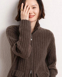 Cashmere Mock-Neck Zip Cardigan
