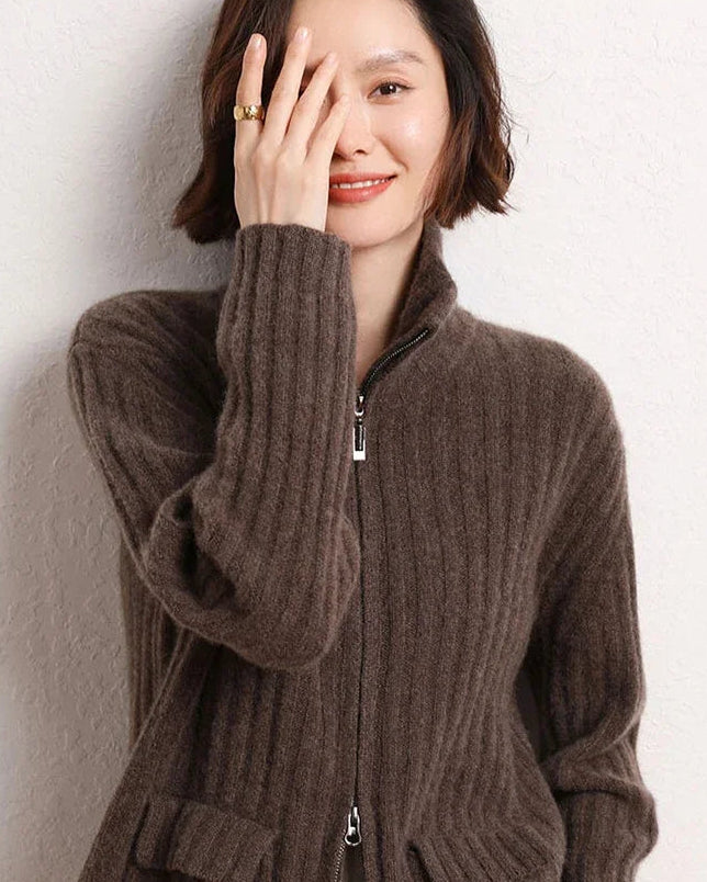 Cashmere Mock-Neck Zip Cardigan