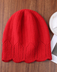 Scalloped Pointelle Wool Beanie