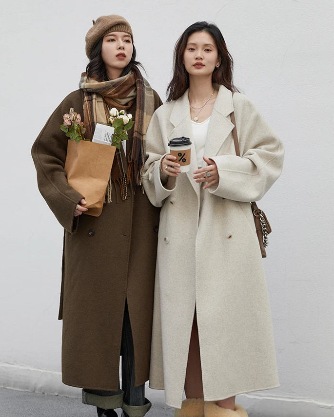 Long Double-Faced Wool Blend Coat