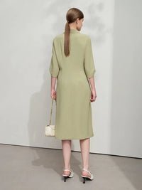 Lapel V-neck Slim Non-stretch A-Line Dress