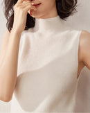 Cashmere Knitted Sleeveless Mock Neck Sweater