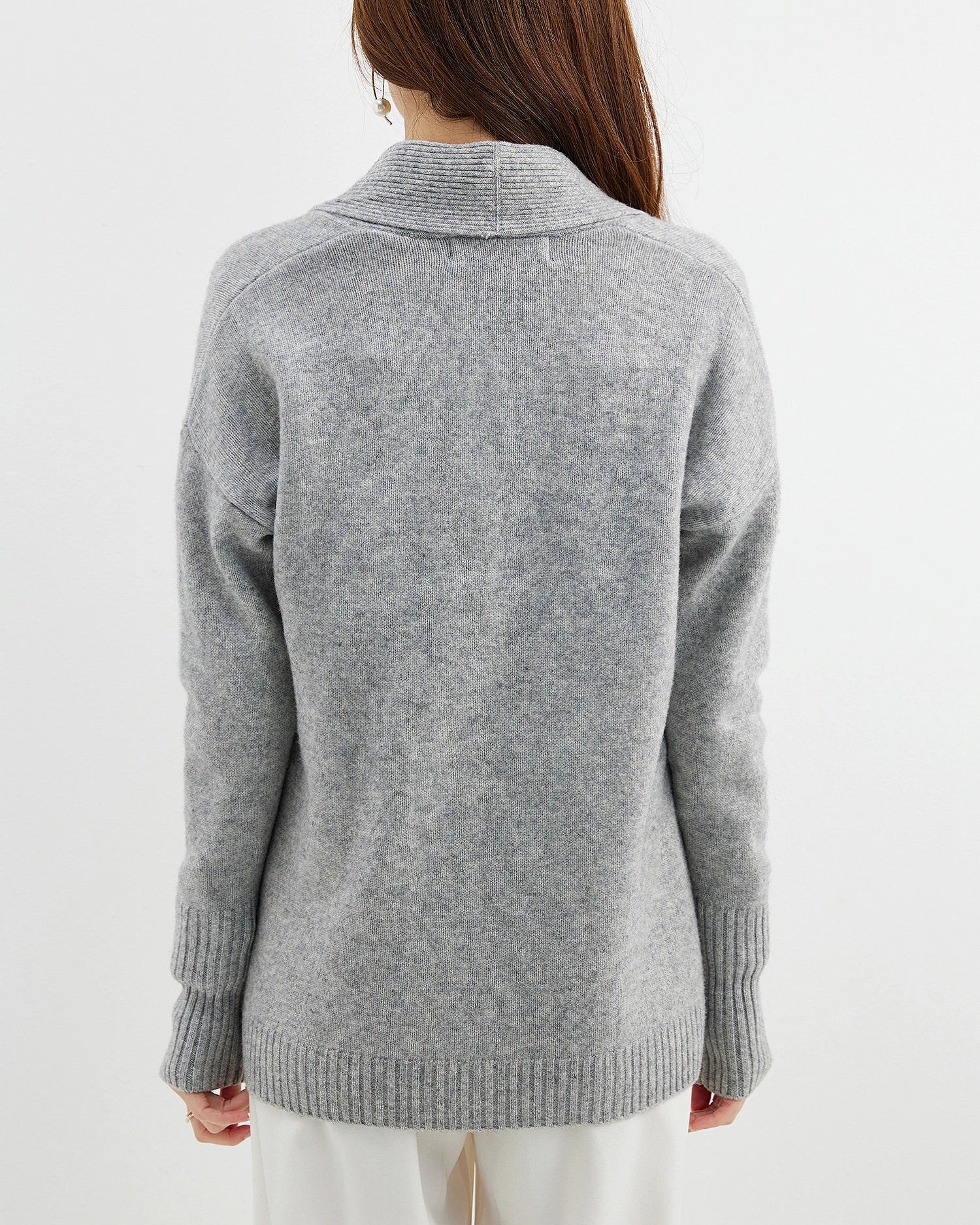 Merino Wool Solid Scarf Collar Loose Knit Cardigan
