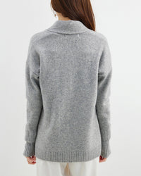 Merino Wool Solid Scarf Collar Loose Knit Cardigan