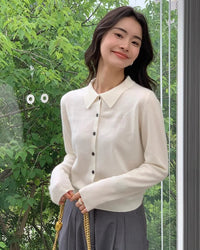 Cashmere Polo Collar Short Cardigan