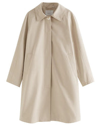 Solid Lapel A-Line Mid-Length Trench Coat