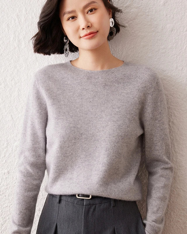 Crew Neck Long-Sleeved Cashmere Knit Sweater