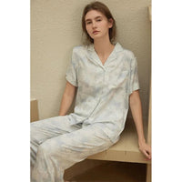 Satin Printed Short-sleeved Shirt & Pants Pajama Set