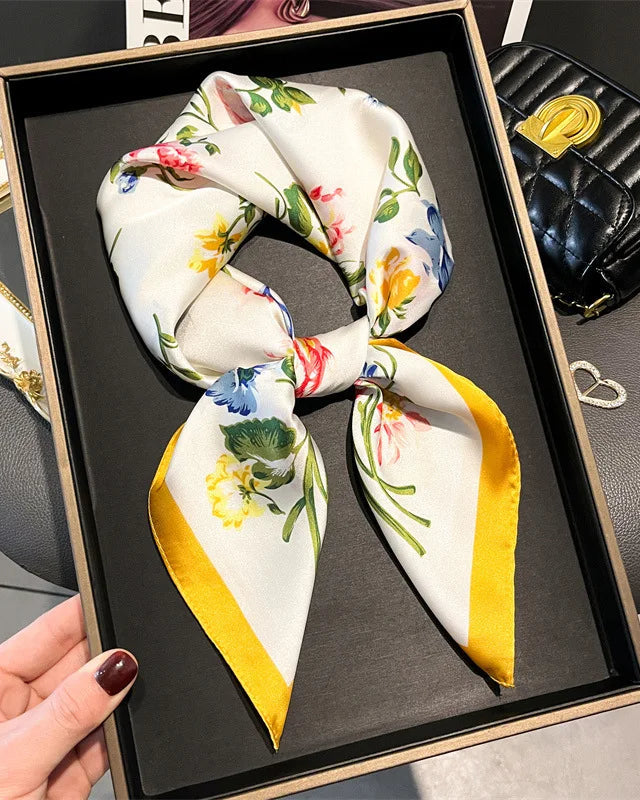 Floral Print Satin Square Scarf