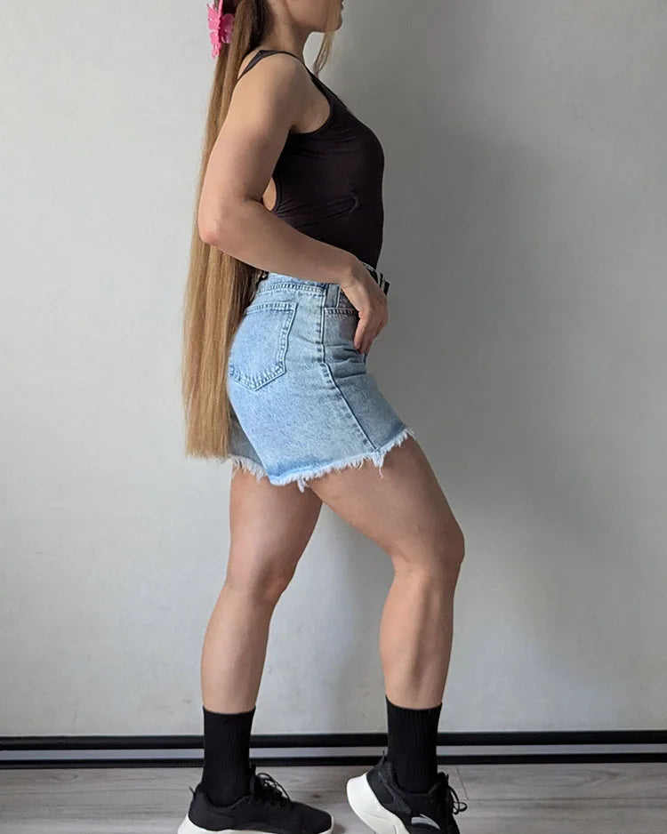 High-Waist Loose Denim Shorts