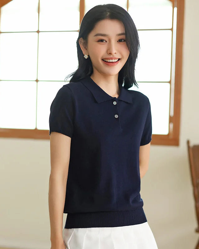 Soft Knit Polo Collar Top