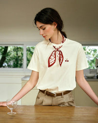 T-Shirt With Embroidered Scarf At The Neckline
