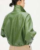 Loose-Fit Zip-Up PU Leather Short Jacket
