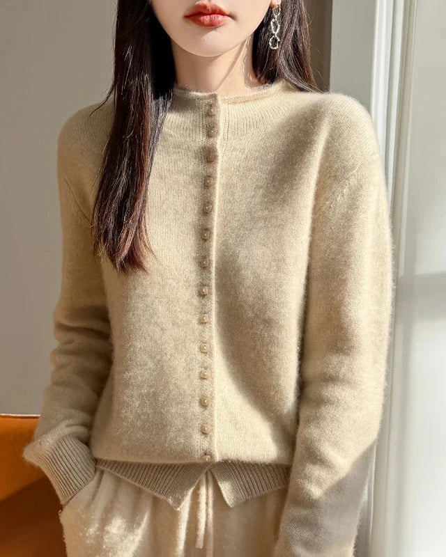 Mock Neck Merino Wool Cardigan