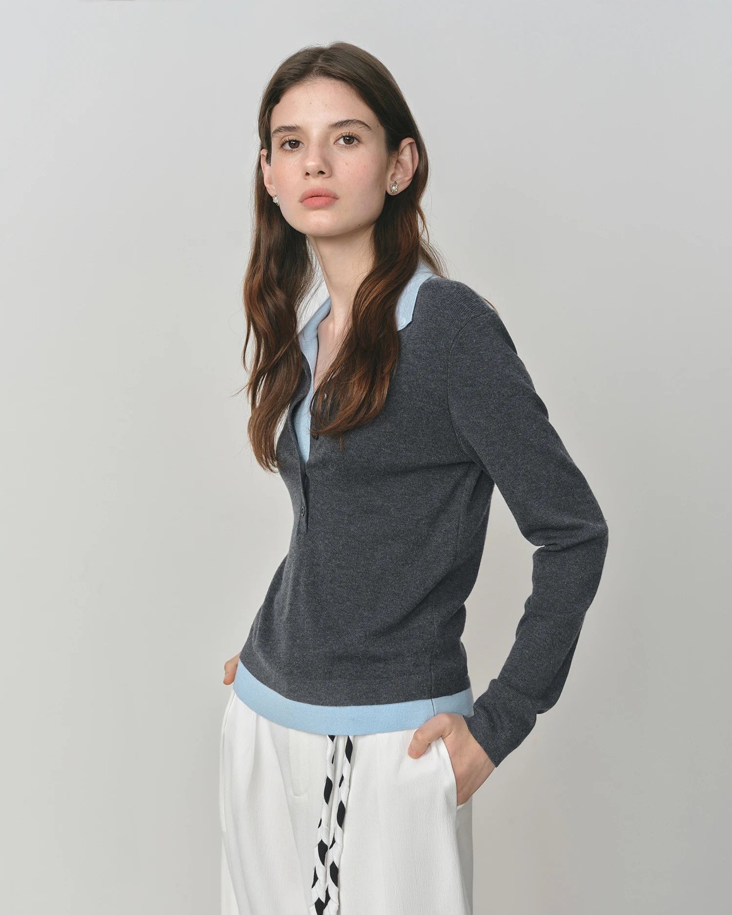 New Style Faux Two-Piece Collared Knit Sweater