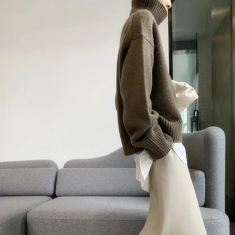 Loose High Neck Wool Pullover Sweater