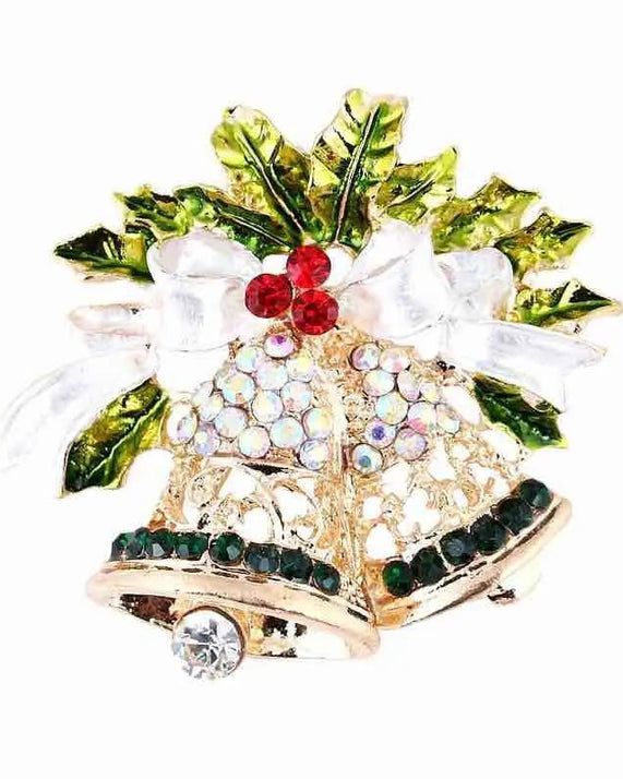 Crystal Bell Christmas Brooches