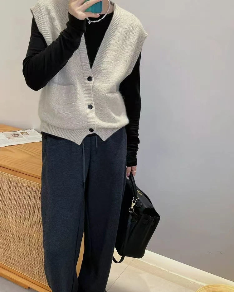 Merino Wool V-Neck Knit Vest