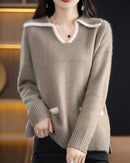 Contrast-Collar Mink Cashmere Sweater