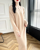 Wool V-Neck Long Sweater Dress