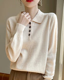 Wool Polo Collar Knitted Pullover Sweater