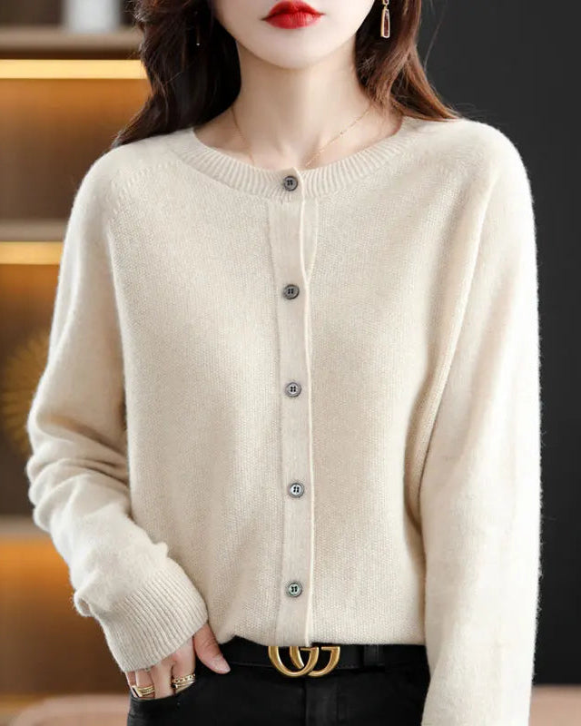 Merino Wool Crew Neck Cardigan