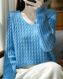 Wool V-Neck Twist Knit Pullover