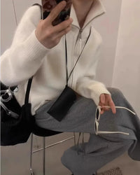 100% Wool Turtleneck Double-Zip Loose Cardigan