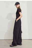 Solid Drawstring Wide-leg Pants